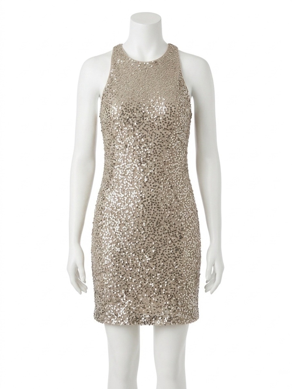 Hollister Champagne Sequin Halter Mini Shift Dress Size Large